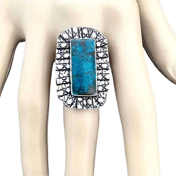 Tibetan Turquoise Gemstone Ring Tribal Style Size 8 - Picture 1 of 5
